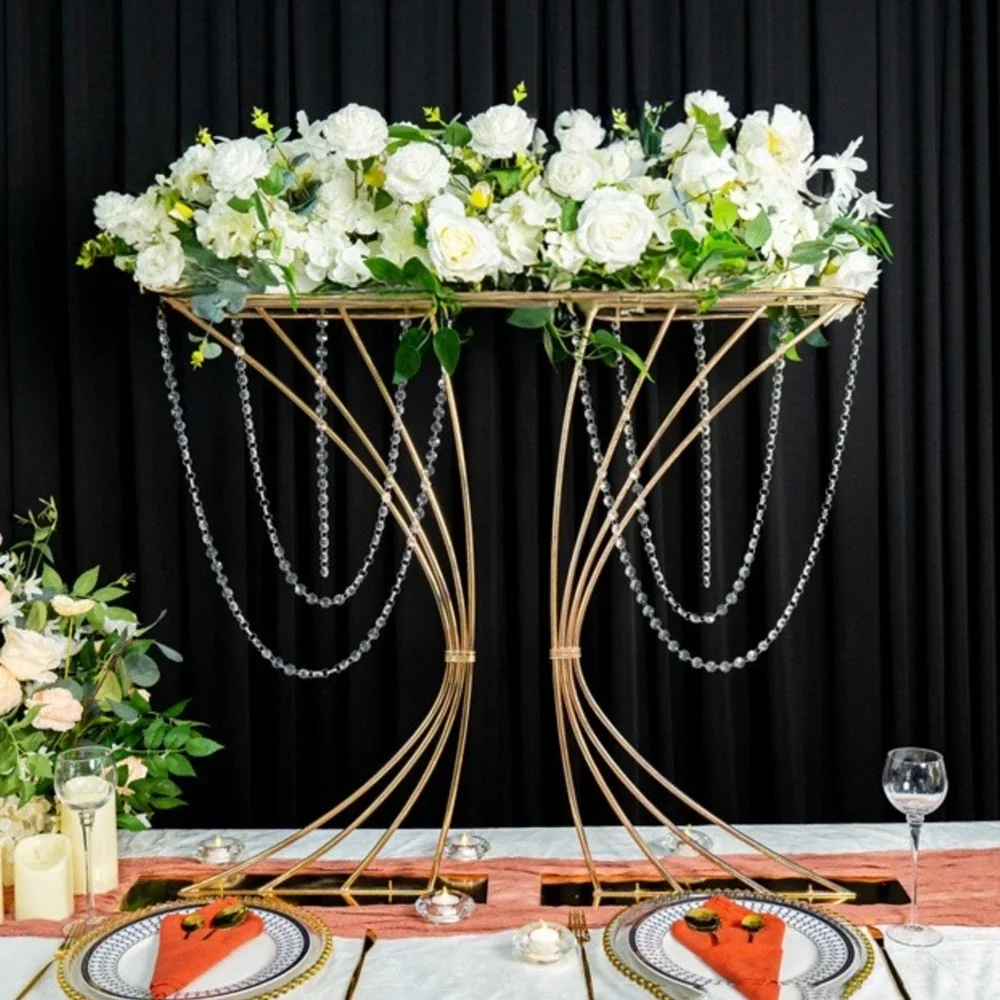 Goldener Hochzeitsblumenständer, 80 cm hohe Vase, Eisen-Blumendisplayrahmen, Hochzeitsdekoration, für Feiertagsveranstaltungen. – Detail 2