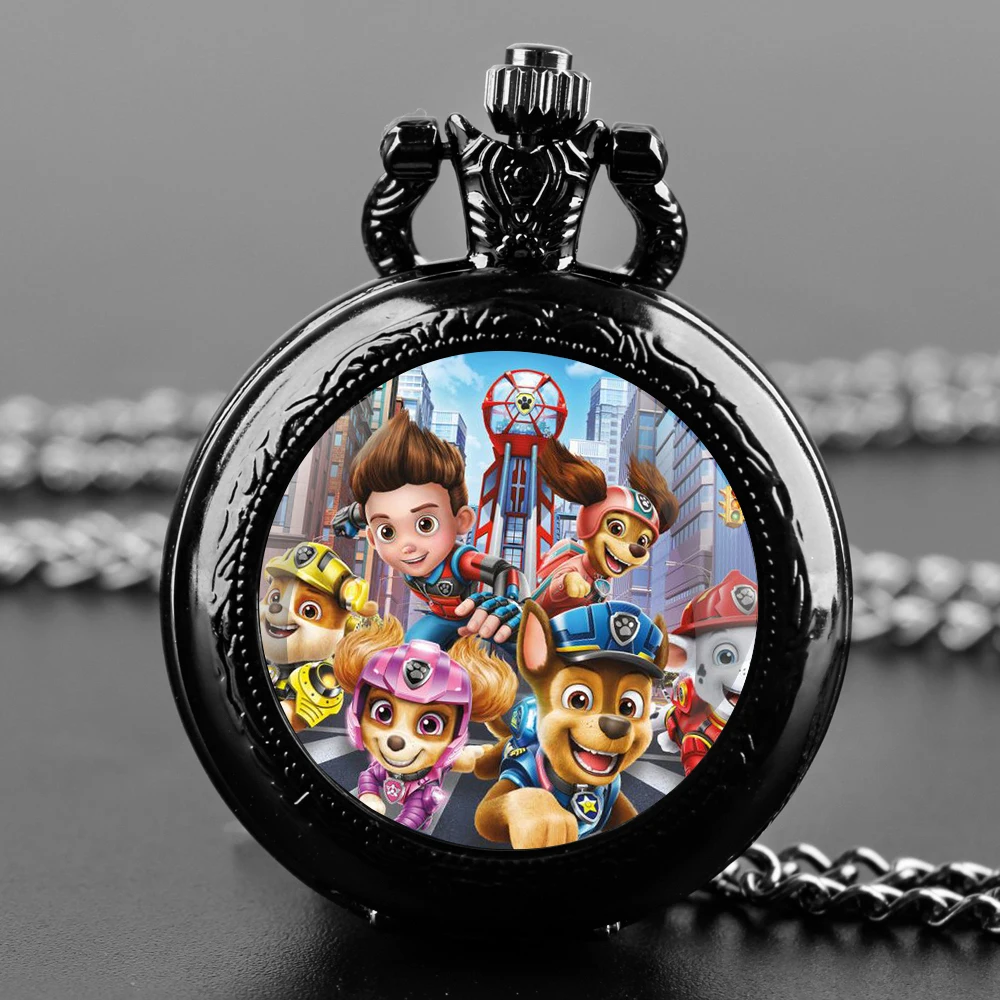 Cartoon Design Quartz Pocket Watch Gift Set with Durable Chain and Arabic Numeral Face Timeless Present for Boys