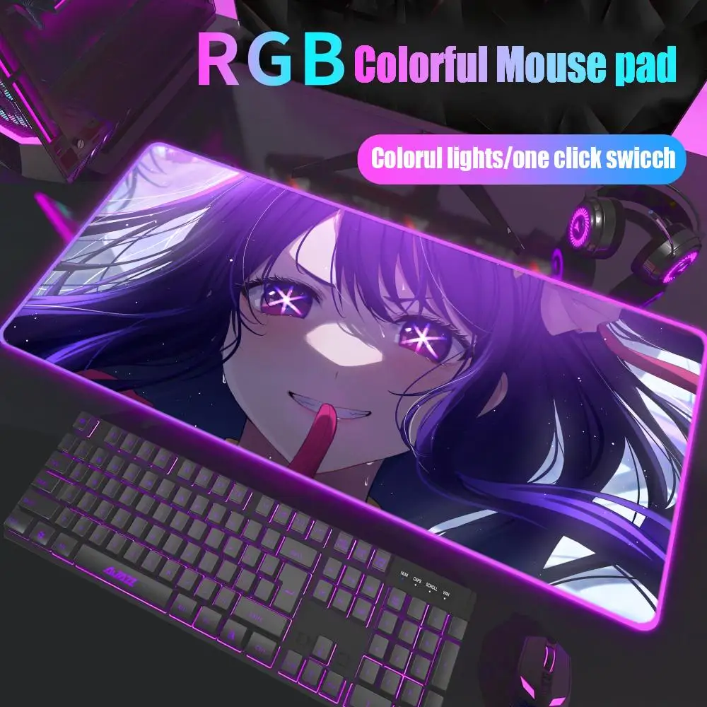 

Oshi No Ko Hoshino Mouse Pad Gamer Rgb Desk Mat Back Light Led Mousepad Setup Gaming Accessories Deskmat Big Mousepad Backlight