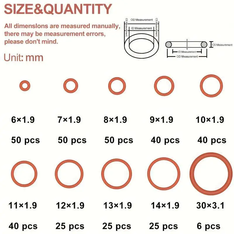390pcs Silicone O-ring Kit Nitrile Rubber Oil Heat Resistant Sealing Gasket Assortment Boxed Metric O Ring For Car Auto Pipeline