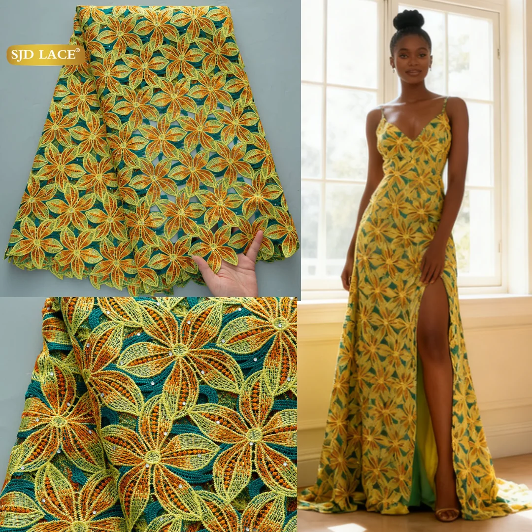 SJD dentelle africaine cordon dentelle tissu 2025 haute qualité nigérian brodé soluble dans l'eau dentelle pour les femmes robes de mariée coudre 4632