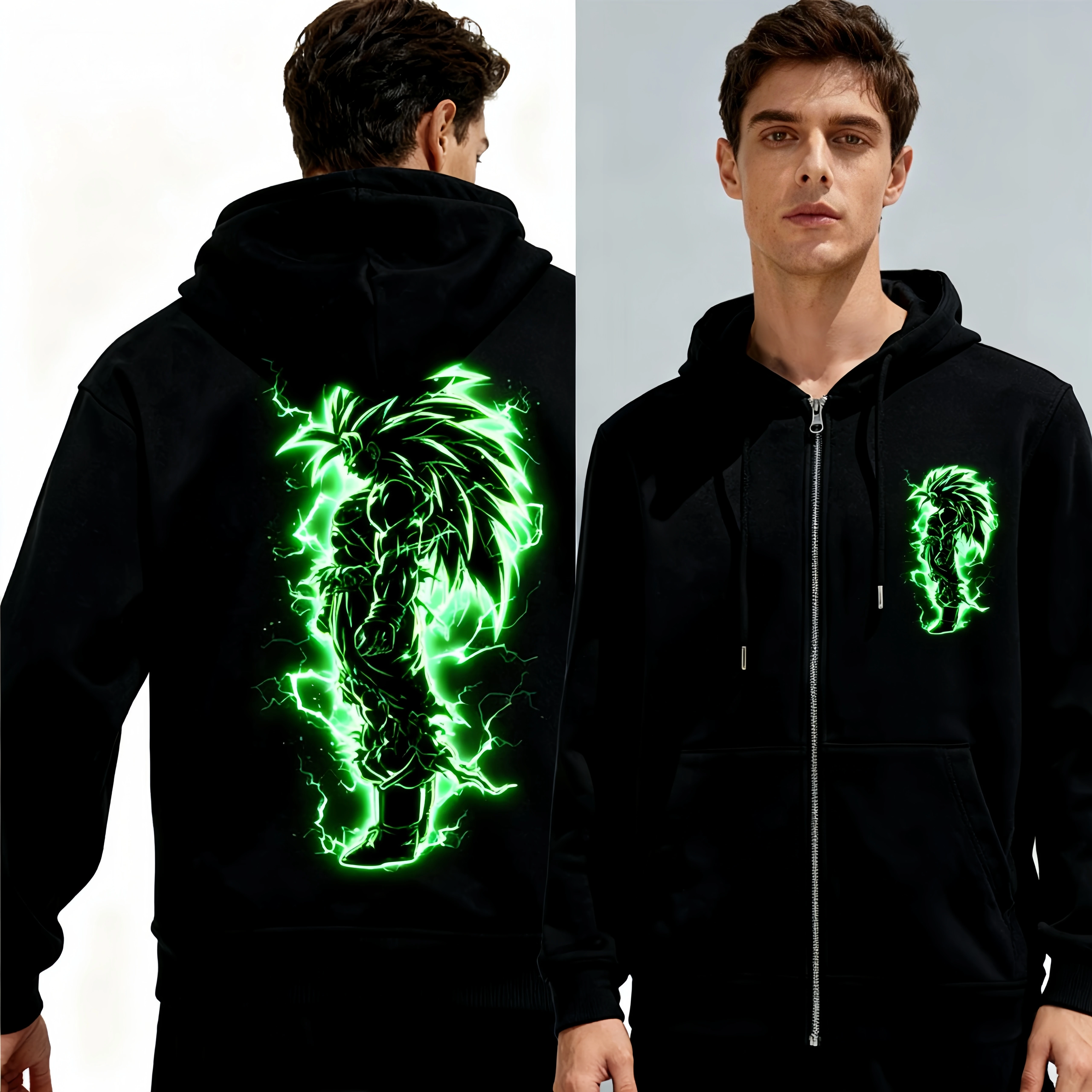 

Men's Casual Zip Up Hoodie Cotton BANDAI Print Pullover Sweatshirt Streetwear Hooded Jacket Long Sleeve Outerwear