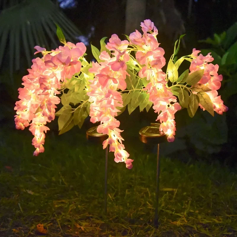 4 Heads Solar Lights Outdoor Decorative Solar Garden Lights Wisteria Flower Lawn Lamp for Yard Patio Garden Decor