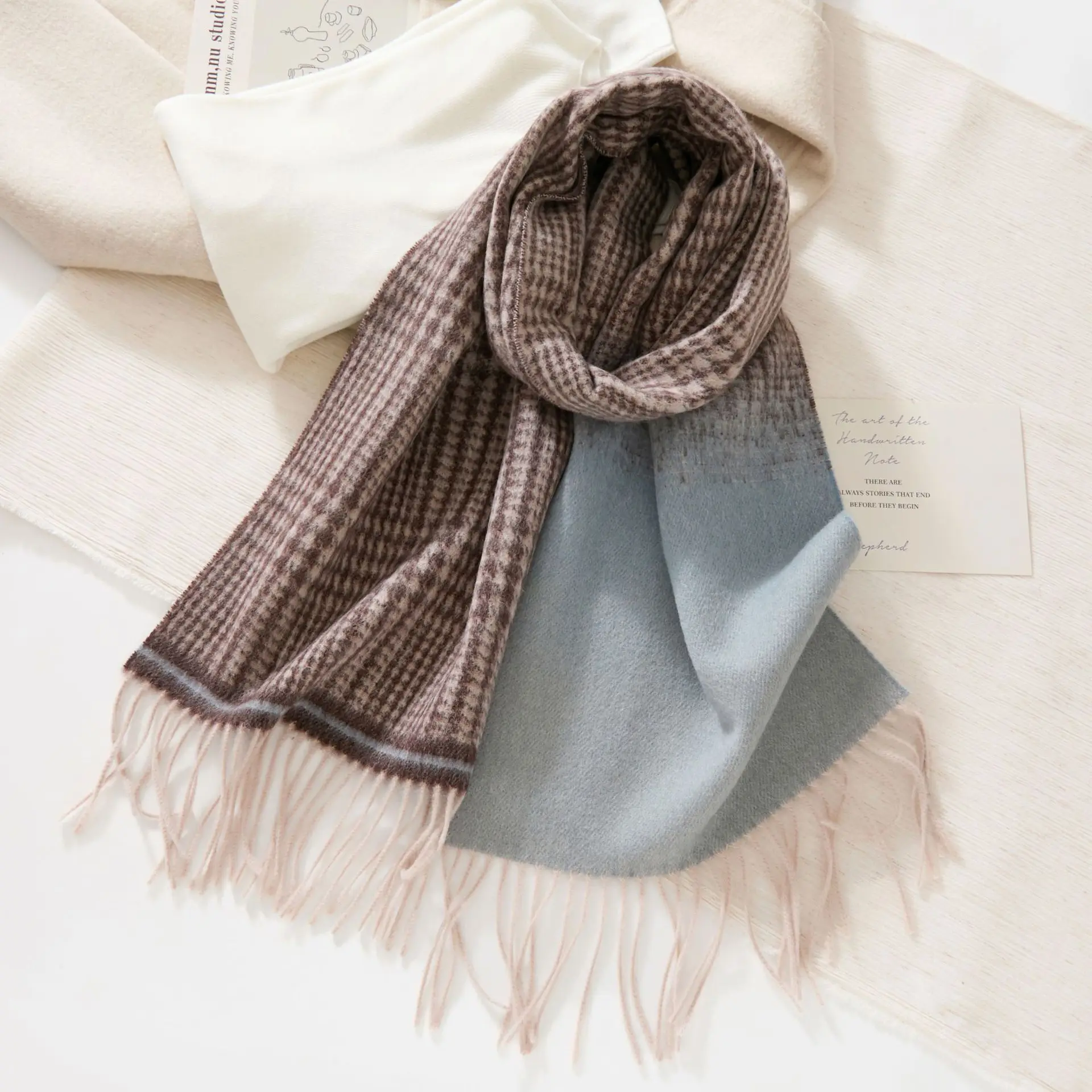 

100% австралийская шерсть, мягкая универсальная осенне-зимняя шаль для мужчин и женщин, постепенная смена тысячи птичьих сеток, шаль двойного назначения