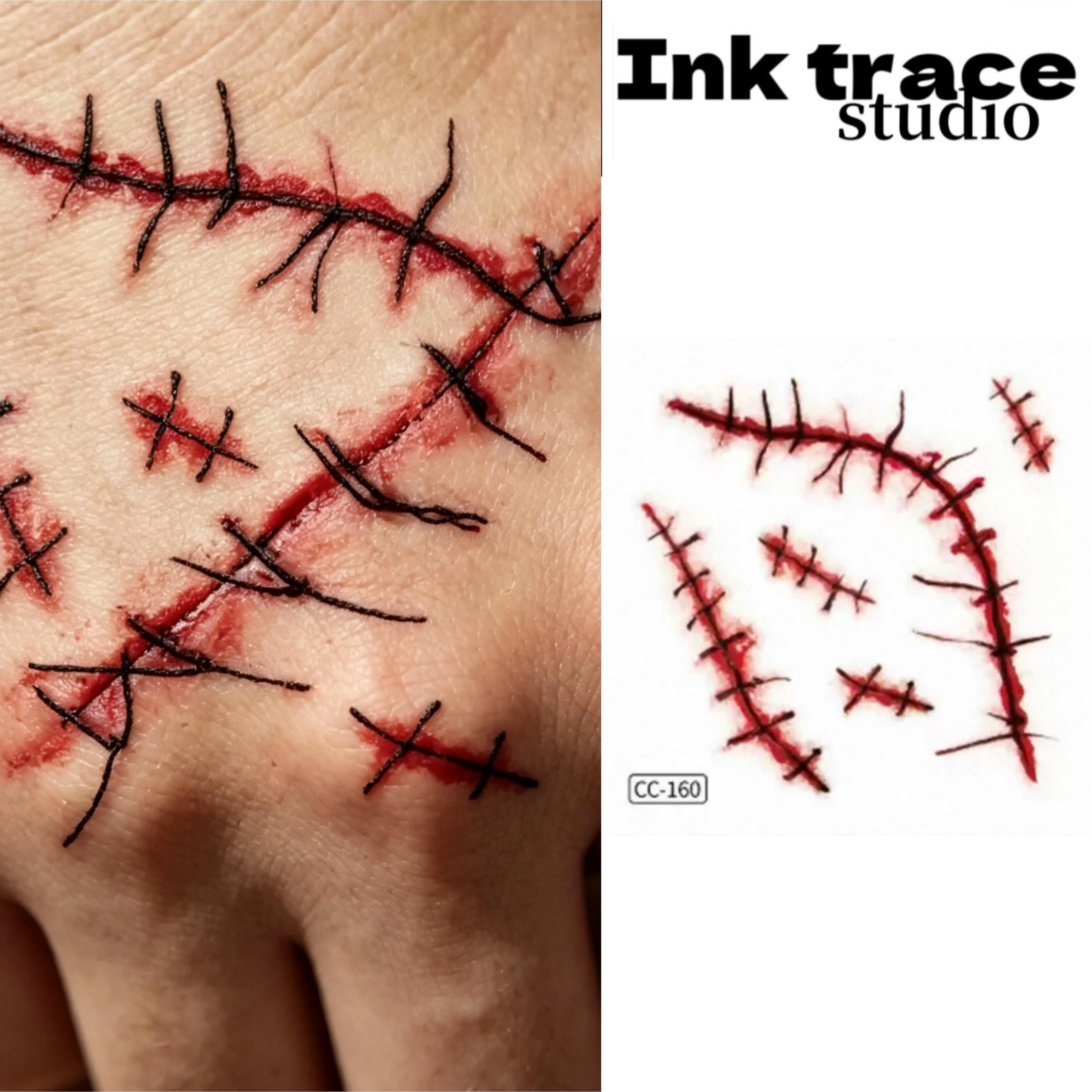 Realistic Stitched Wound Temporary Tattoos, Fake Bloody Scar Suture Tattoo Stickers, Halloween Horror Makeup Body Stickers for P