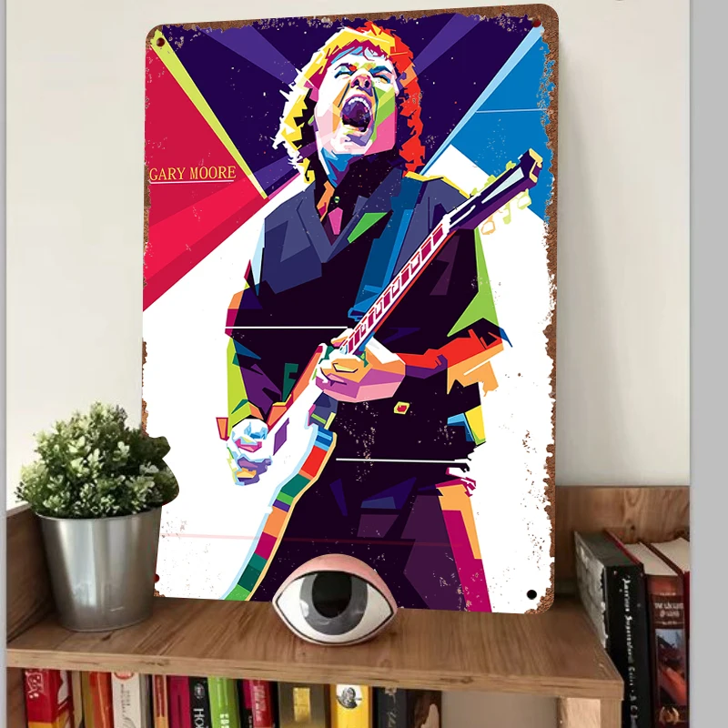Gary Moore Electric Guitar Rock Legend Portrait Metal Wall Art Decor for Music Room