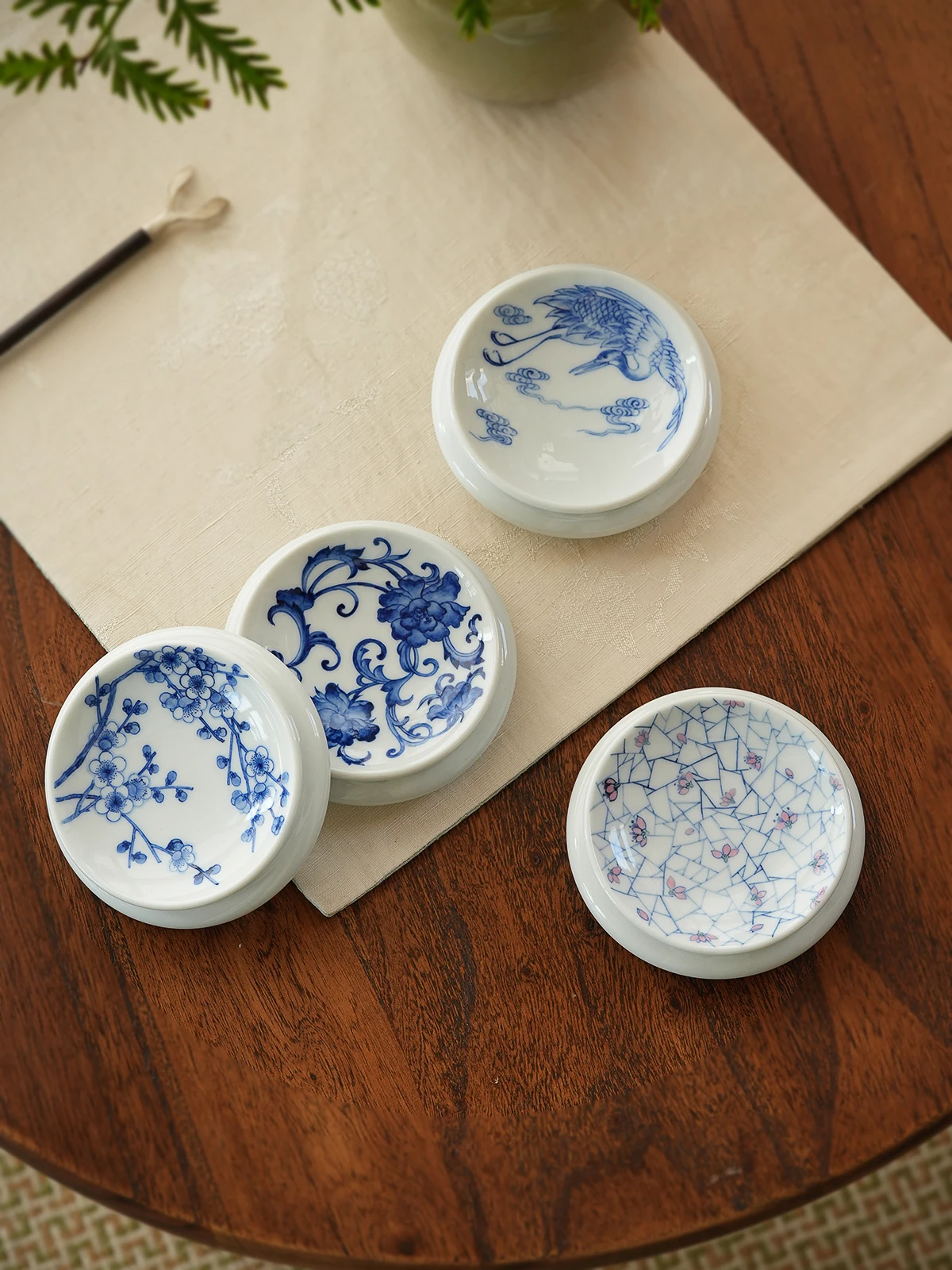 

Handmade Blue And White Cerc Tea Cup Mat with Dn Flower And Crane Design Tea Tray Tea Accories Chinese Sle Home Use