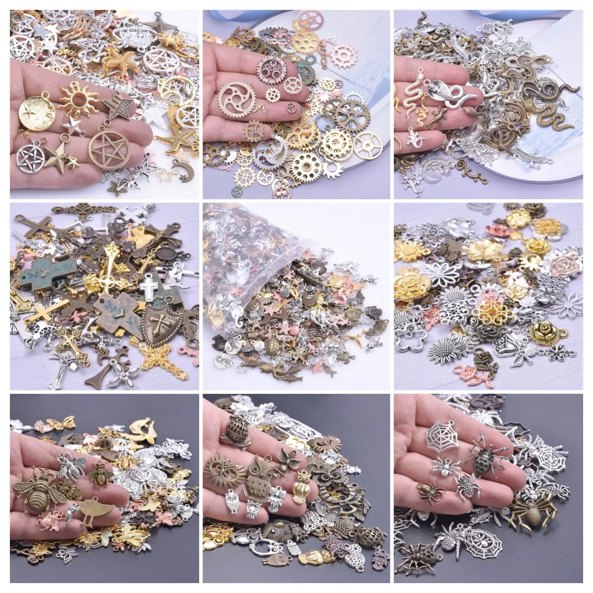 50pcs Fashion Vintage Mix Metal Charms Pentagram Cross Flower Animal Charms Pendant For Jewelry Making Supplies DIY Accessories