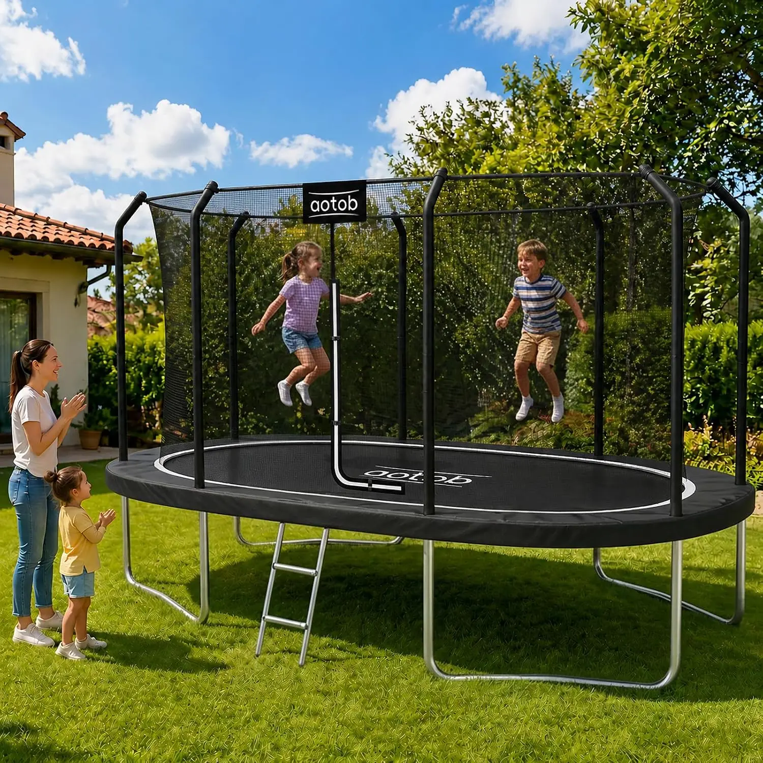 8×12FT Oval Trampoline - Perfect Outdoor Large Trampolines for Kids - Gymnastics Style Trampoline with Enclosure, Customized