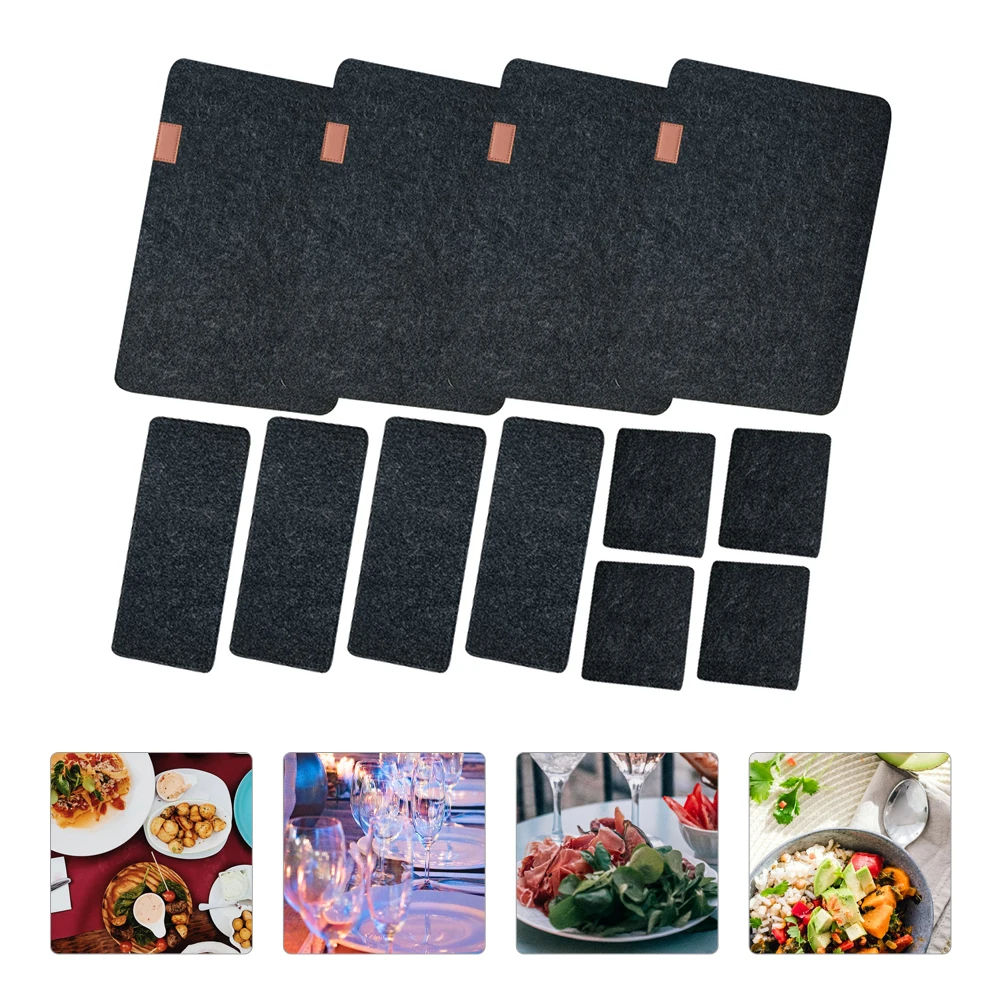 

Dinner Mats Felt Placemat Tableware Cutlery Bags Heat resistant Black Fork Square Place Mats Coasters Washable Protect Scratches