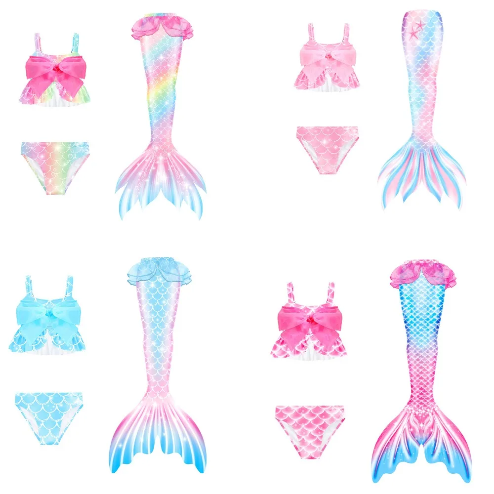 

Merman Cosplay Costume Full Set Scale Printed Fish Tail Swimsuit Uniform for Kids Girl Halloween Carnival Party Clothes Roleplay