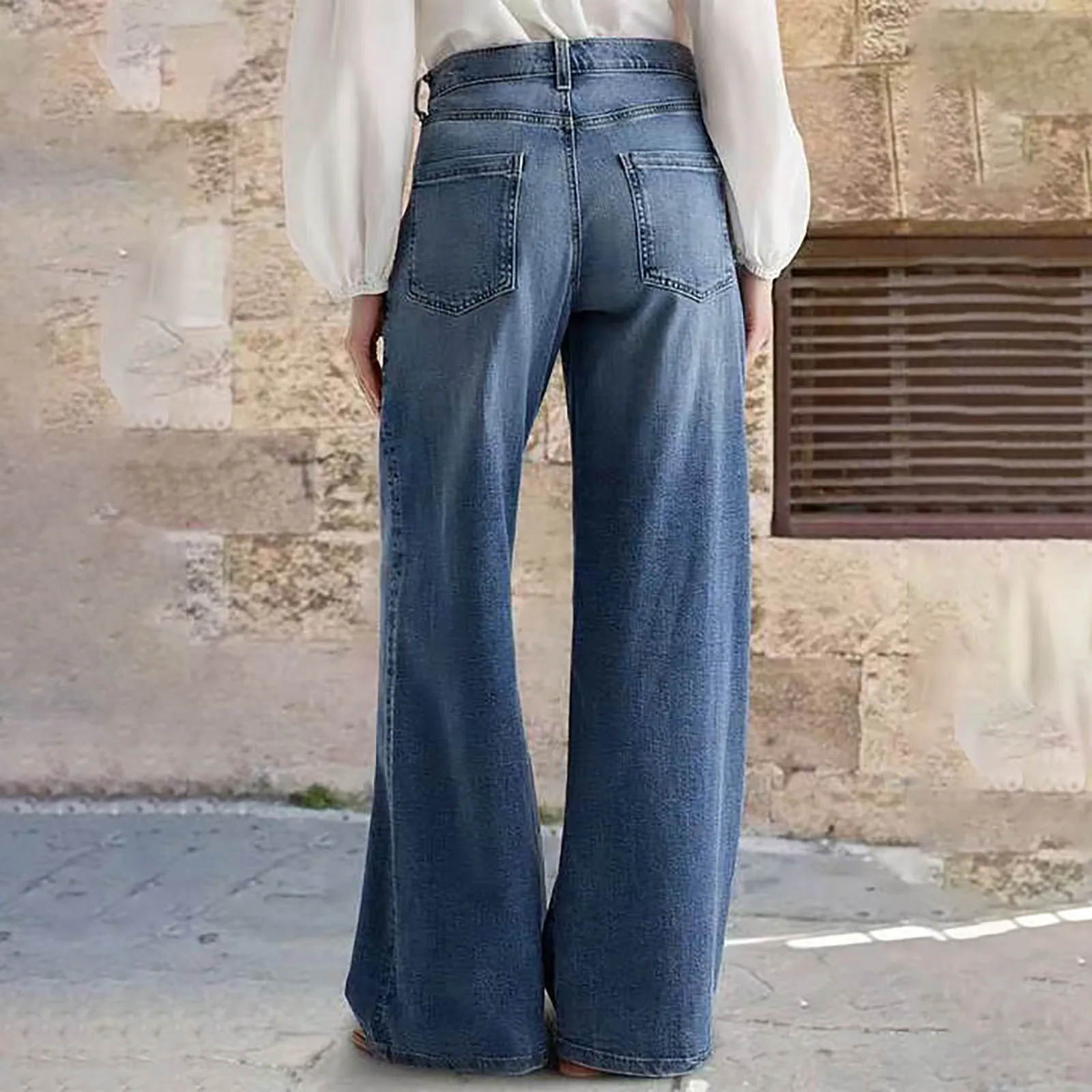 American New Simple Basic Fashion Women Jeans Slim Loose Street Woman Jeans Blue Wide Leg Pants Female Chicly