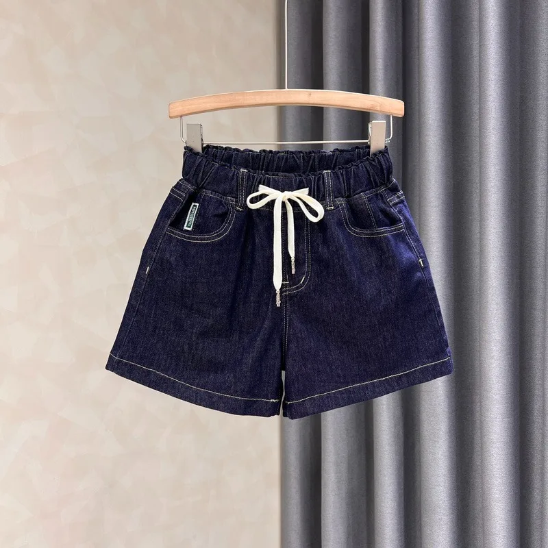 

Women's Denim Shorts Women's Loose and Slim Drawstring Elastic High Waisted Wide Leg Hot Pants