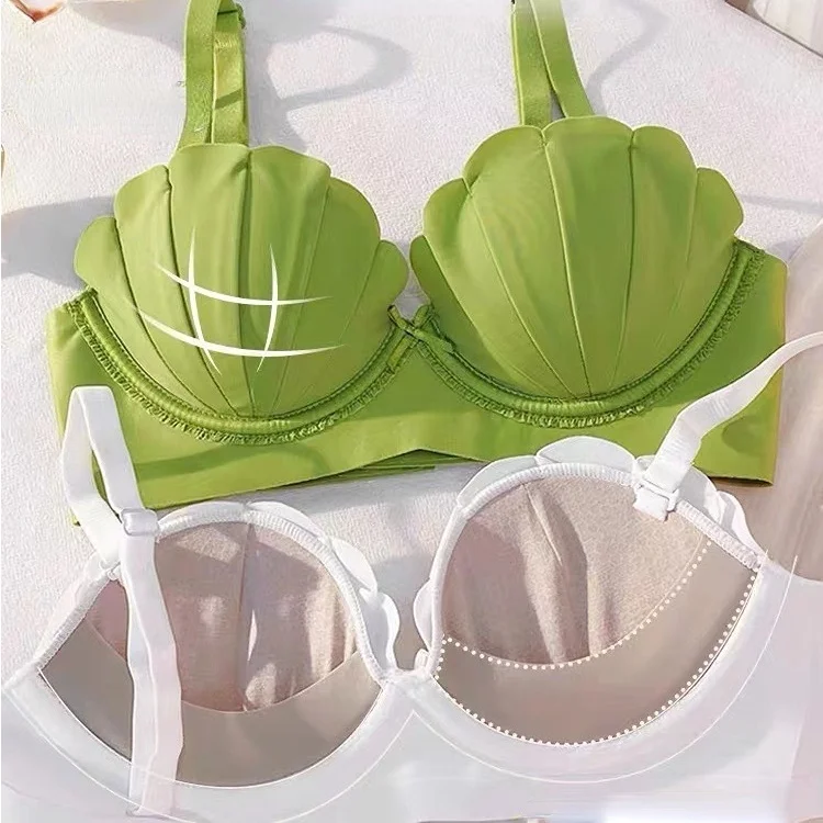 Sexy shell shaped seamless comfortable push top steel ring bra anti extrusion