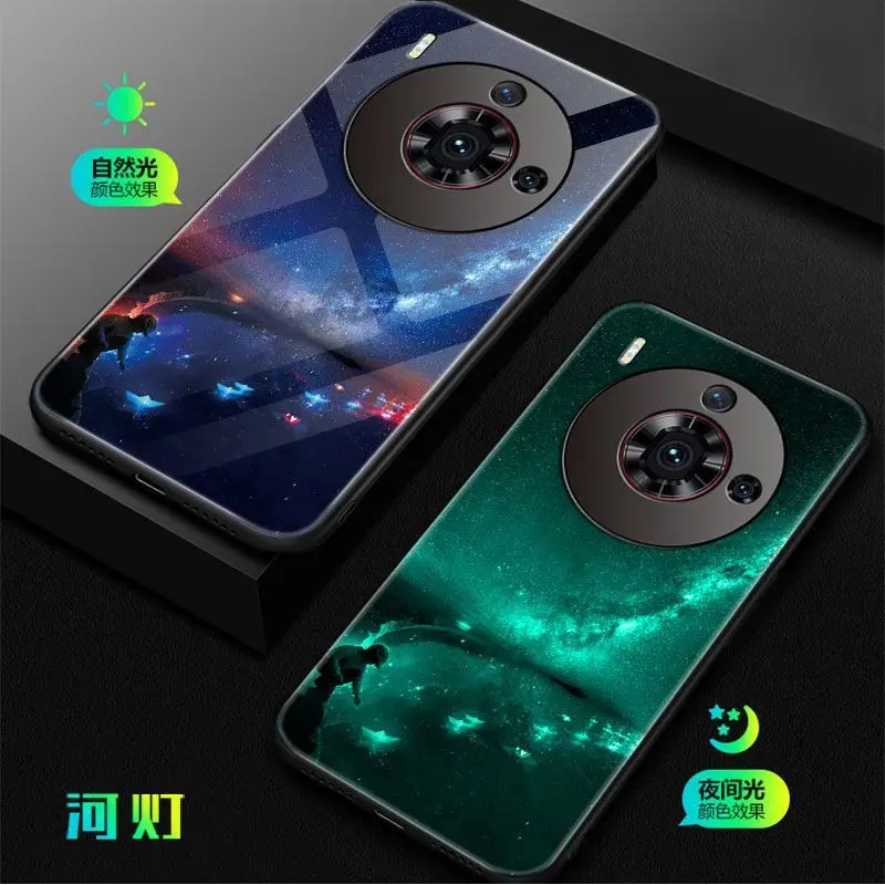 Luminous Tempered Glass Phone Case For ZTE nubia Z50S Pro Cover For Nubia Z50S Pro Case Cover Glowing in Dark Cat Fish Butterfly