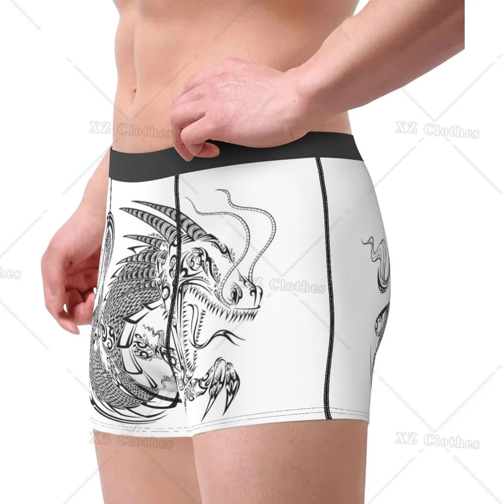 Dragon Black and White Men's Funny Underwear Boxer Briefs Slight Elasticity Male Shorts, Novelty Stylish Gift for Men