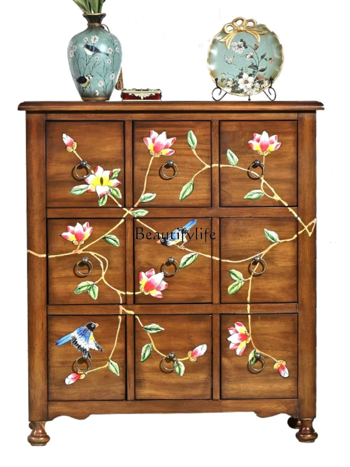 

FG10New Chinese-style entrance cabinet, camphor wood storage, solid wood living room storage decorative cabinetL