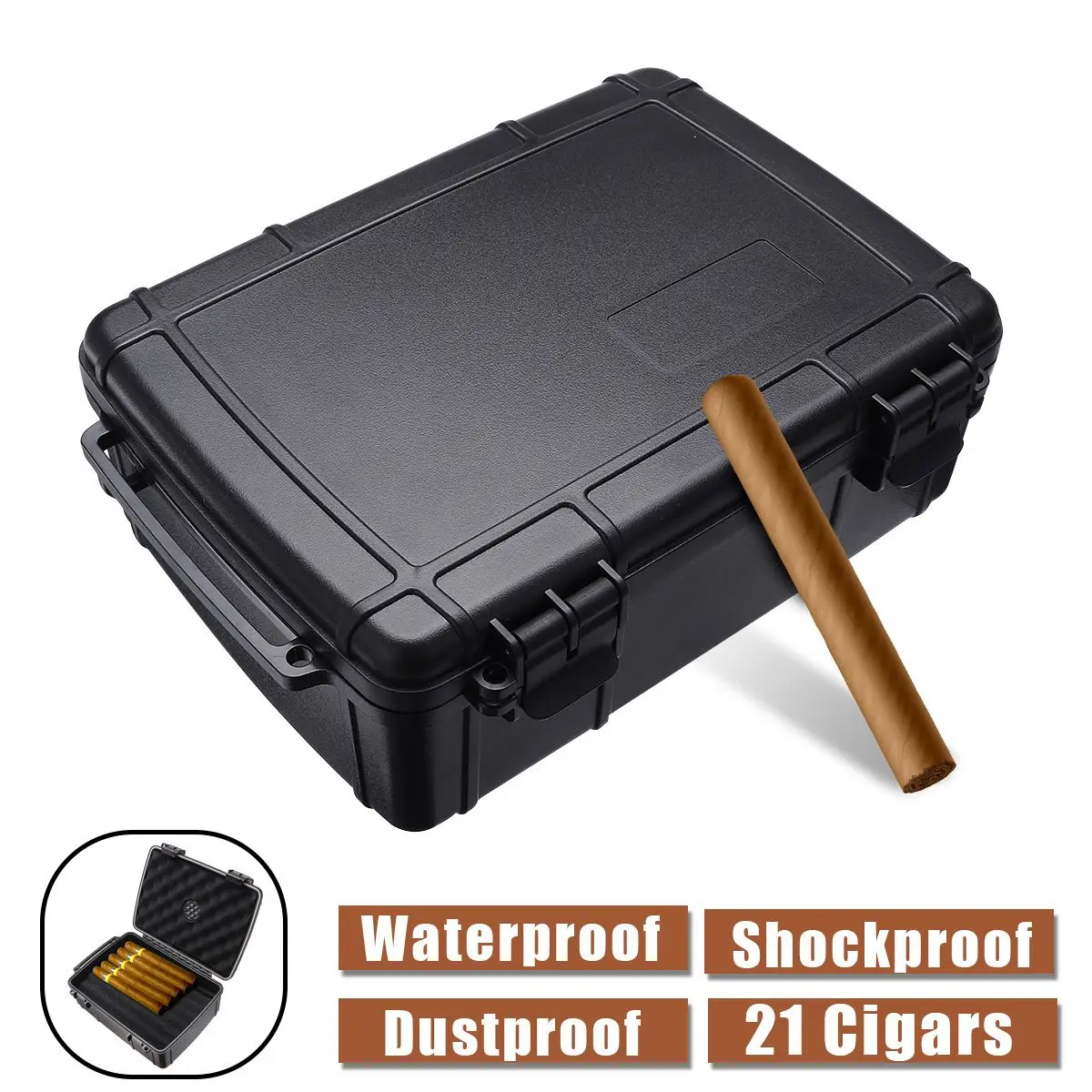 Portable Waterproof Cigar Travel Humidor Box Cigar Case Cigar Humidor Box Dust proof Shockproof Black Cigar Holder Storage Box