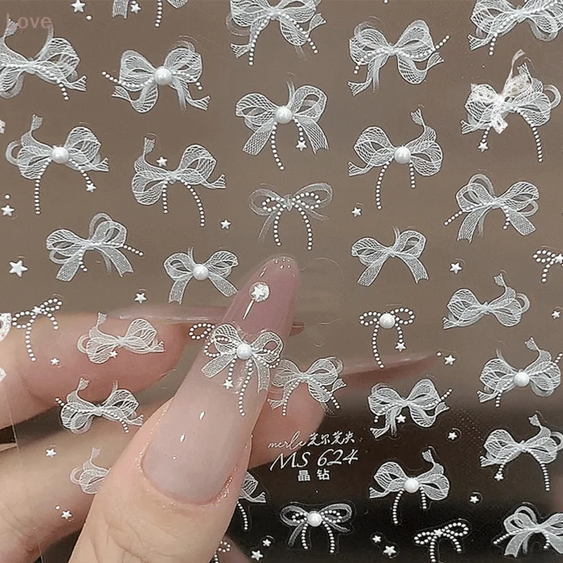 [L&P] ملصق أظافر على شكل فيونكة دانتيل لؤلؤية مع ملصق لاصق لتعزيز الماس يمكنك صنعه بنفسك مجسم