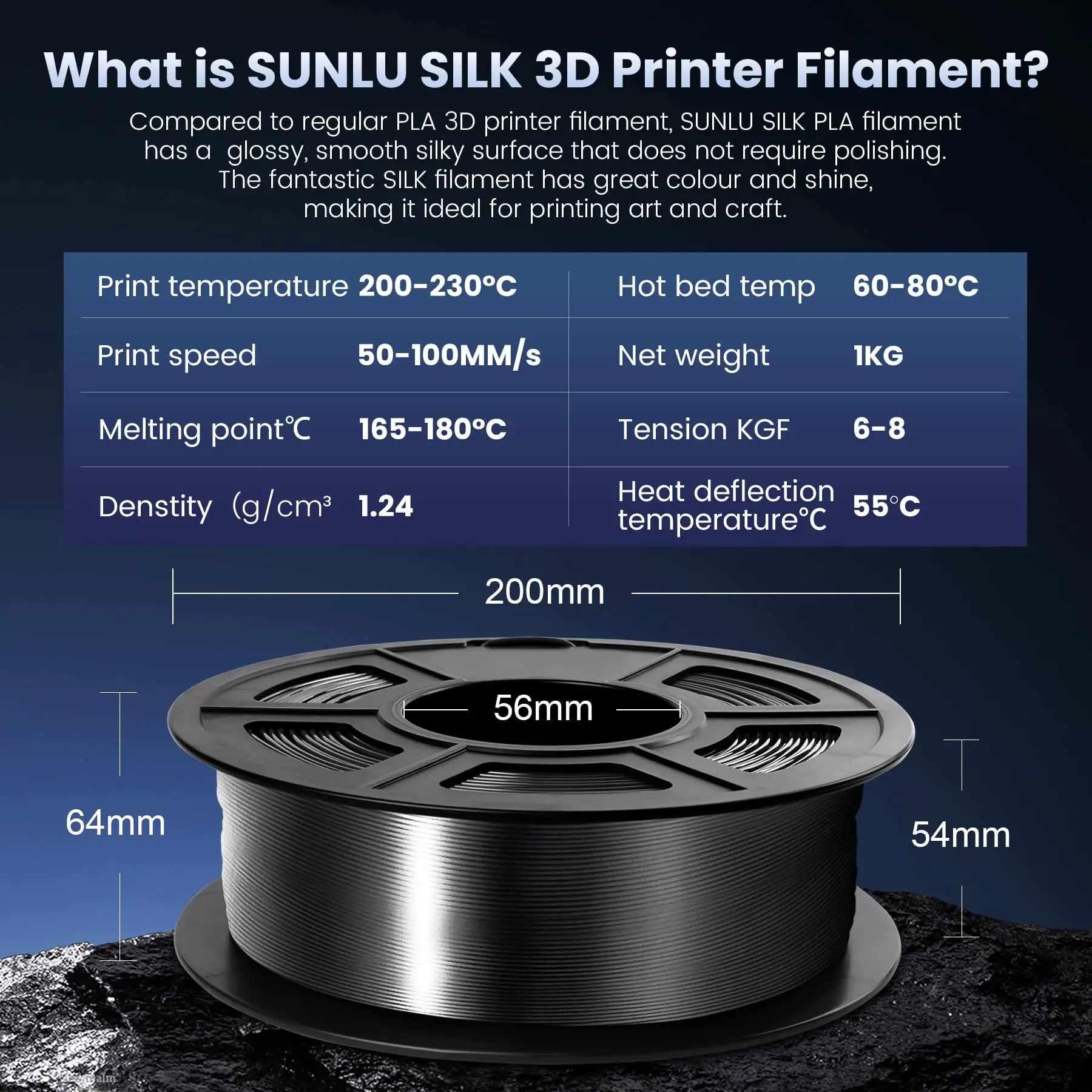 Imagem -02 - Sunlu-pla Plus Filamento de Seda para Impressora 3d Impressão 3d Textura de Seda Brilhante Alta Dureza Transporte Rápido 175 mm 5kg