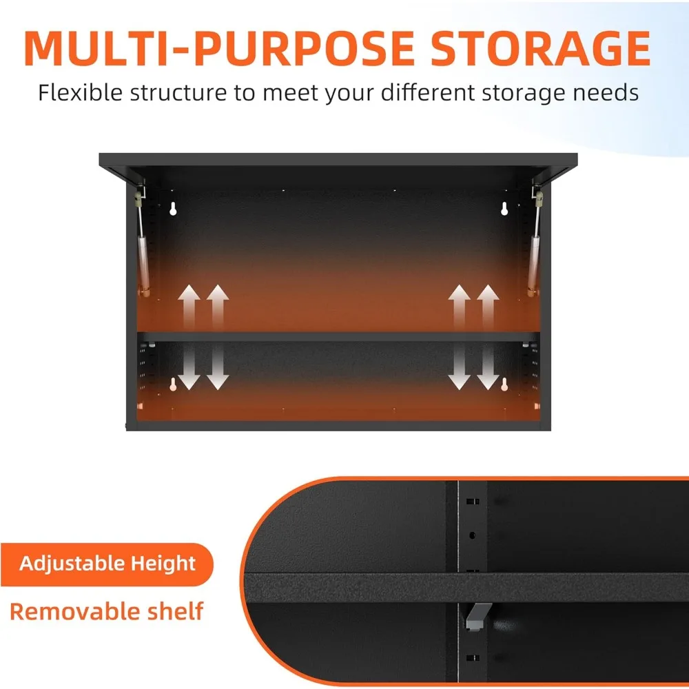 Metal Wall-Mounted Storage Cabinet with Flip-Up Door and Shelves, 19.7 High, Garage Hanging Cabinet Solution