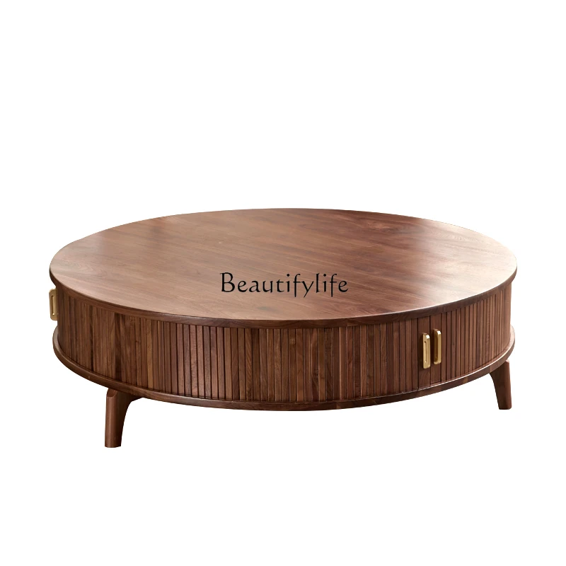 

All Solid Wood Black Walnut Round Coffee Table Wabi-Sabi Style Cherry Coffee Table