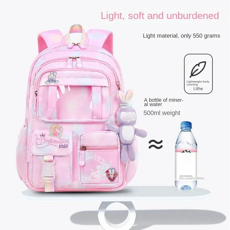 Waterproof Rainbow Schoolbag Student Girls Children\'s Princess Refrigerator Door Backpack Spine Protector Shoulder Bags Cute