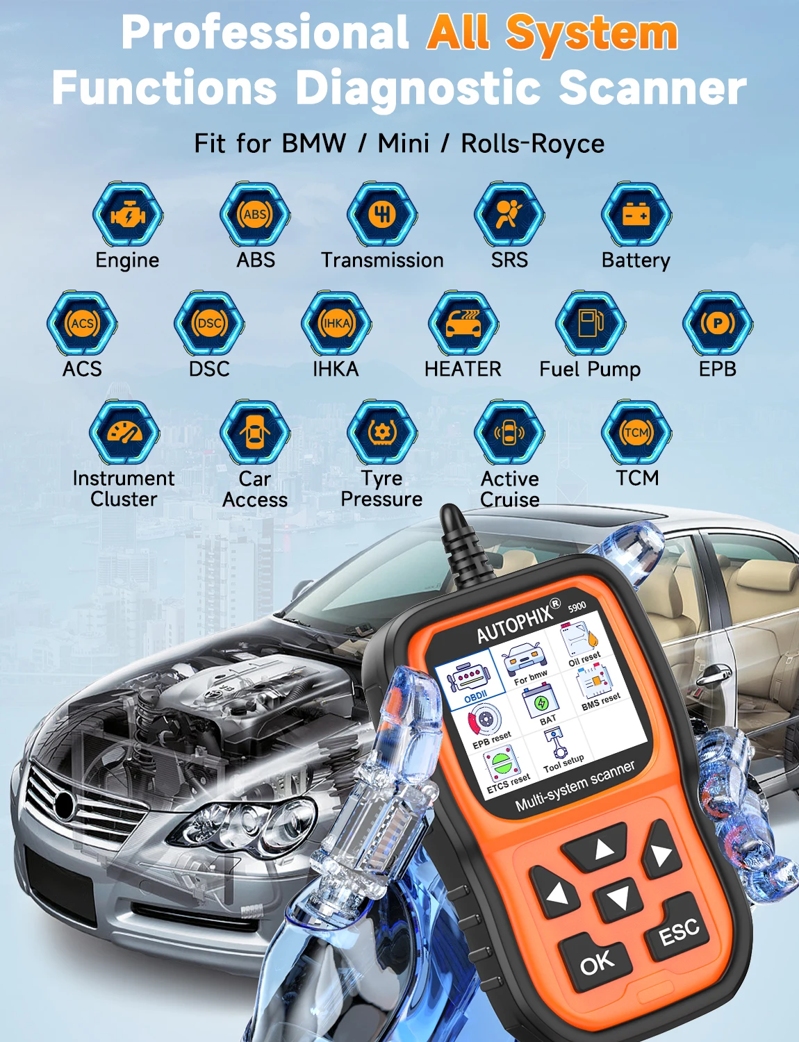 Autophix 5900 OBD2 Scanner for BMW MINI All System OBD 2 Car Diagnostic Tools Oil EPB ETC BAT Reset Code Reader