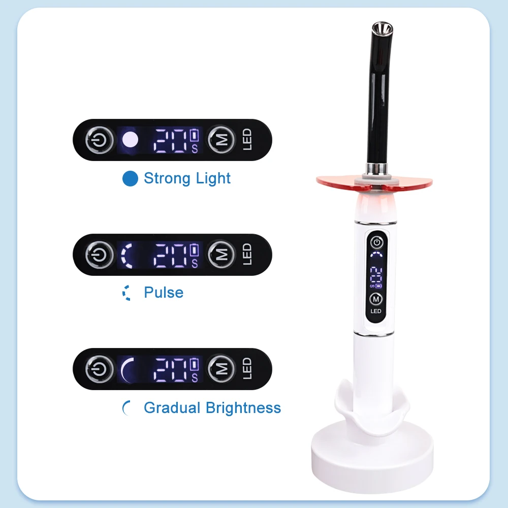 1 Juego de lámpara de luz LED de curado, equipo Dental de curado de resina de 2000MW, 5s/3mm, batería de 2200mAh, 10W inalámbrico