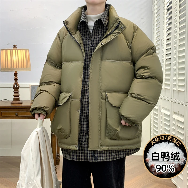 80-280 catties plus fat plus size men 90 white duck down sports leisure cargo warm down jacket in winter plus velvet thickening