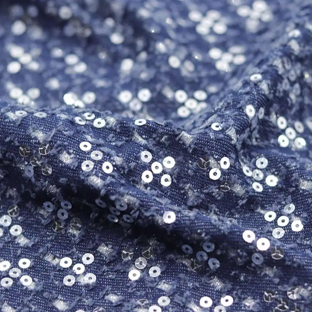 

Non Elastic Cotton Washed Denim Fabric Embroidered Sequins DIY Autumn And Winter Denim Jacket Clothes