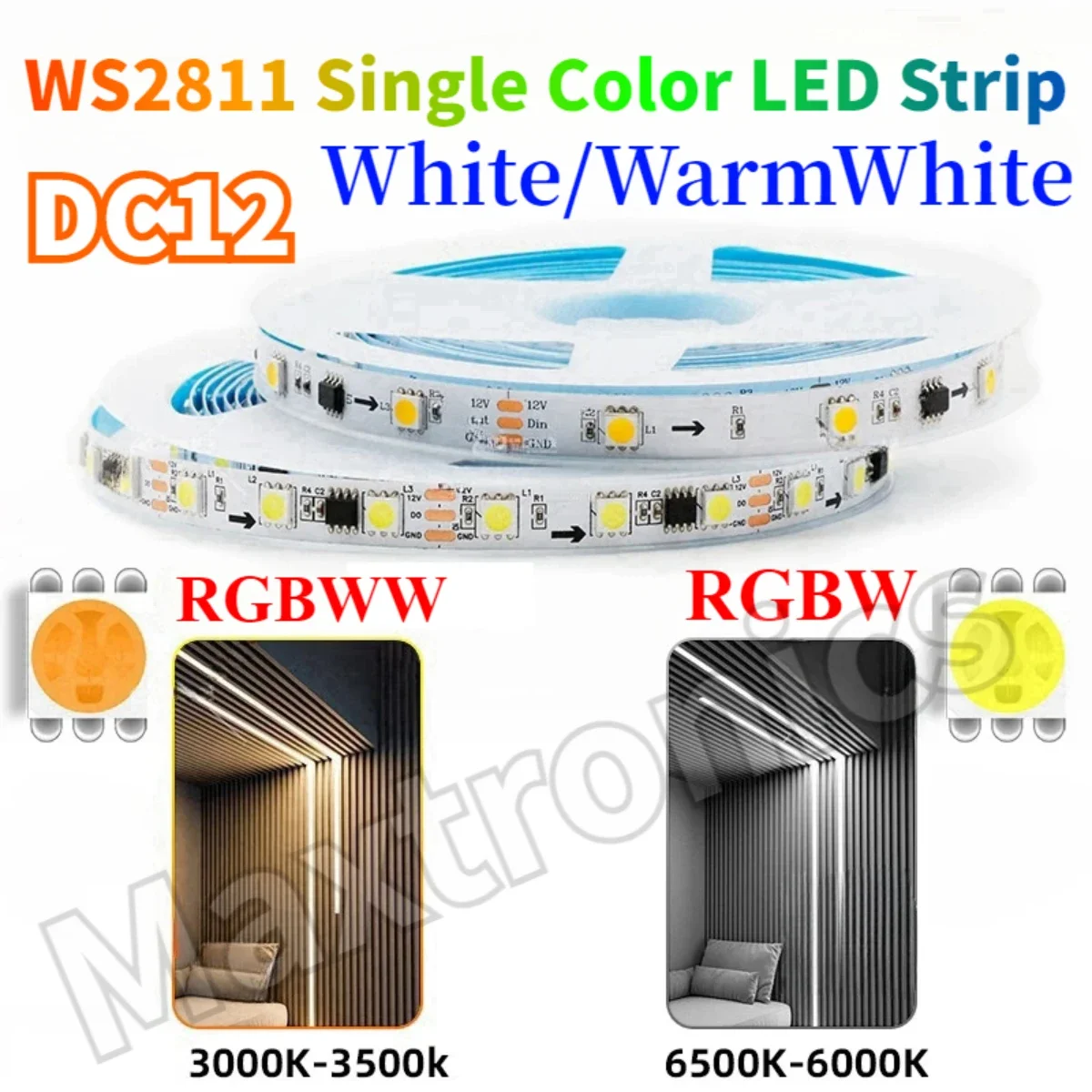 5Meters 12V WS2811 Single Color LED Strip White/ WarmWhite SMD5050 Pixel Strip Addressable 30LED/60LEDs/m 2811 Smart Light Tape