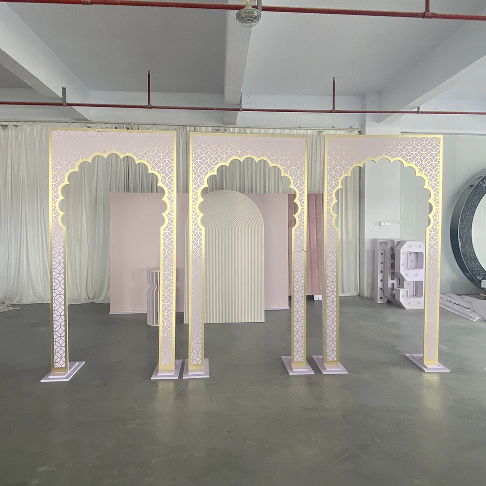 

3pcs A Set Wedding Stage Arch Stand Acrylic Shinny Mirror Gold Backdrop For Events Party Supplies