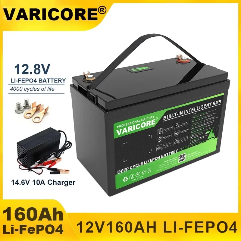 12 В/12,8 В, 100 Ач, 120 Ач, 160 Ач, аккумулятор LiFePO4, аккумулятор для хранения энергии для автофургонов, внедорожных солнечных ветровых батарей, зарядное устройство 14,6 В, 10 А