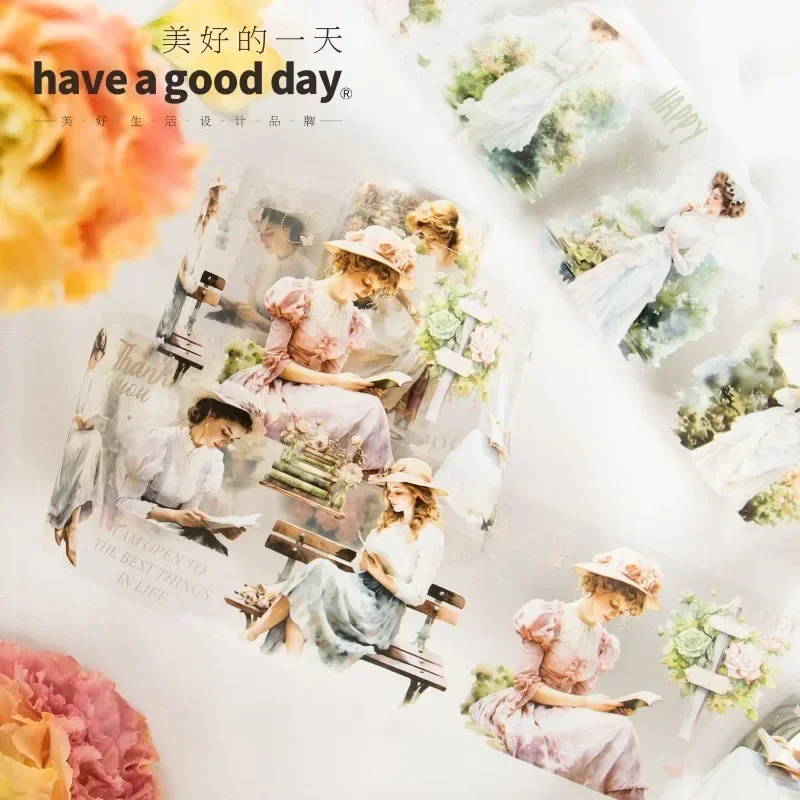 1Roll 2M handbook Decoration Material Adhesives sticker Scrapbook Cut Package PET Spring Girl's loop Handwritten 60mm*2M