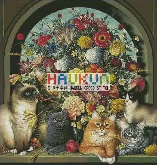 

Cross stitch Kit 14CT Canvas Cross Stitch Embroidery Set Craft -80- Bouquet Cat 76-80 Cross Stitch Set