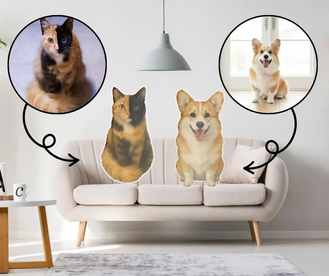 Almohada fotográfica personalizada con formas realistas de gato y perro, regalo de felpa personalizado para amigos, poliéster marrón oliva