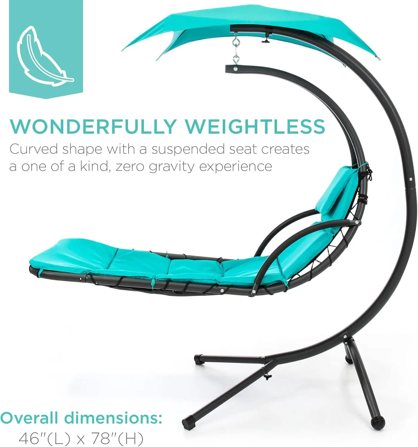 Best Choice Products Outdoor Hanging Curved Steel Chaise Lounge Chair Swing w/Built-in Pillow and Removable Canopy - Teal