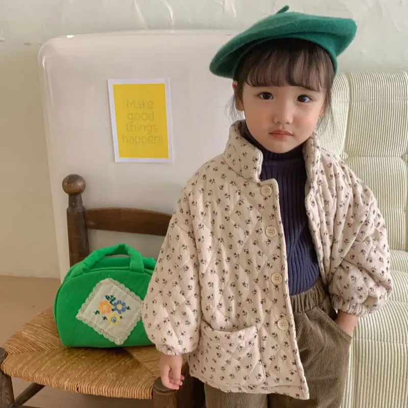 Fashion Baby Girl Cotton Flower Warm Overcoat Long Sleeve Infant Toddler Outwear Child Coat Winter Jacket Baby Clothes 12M-12Y