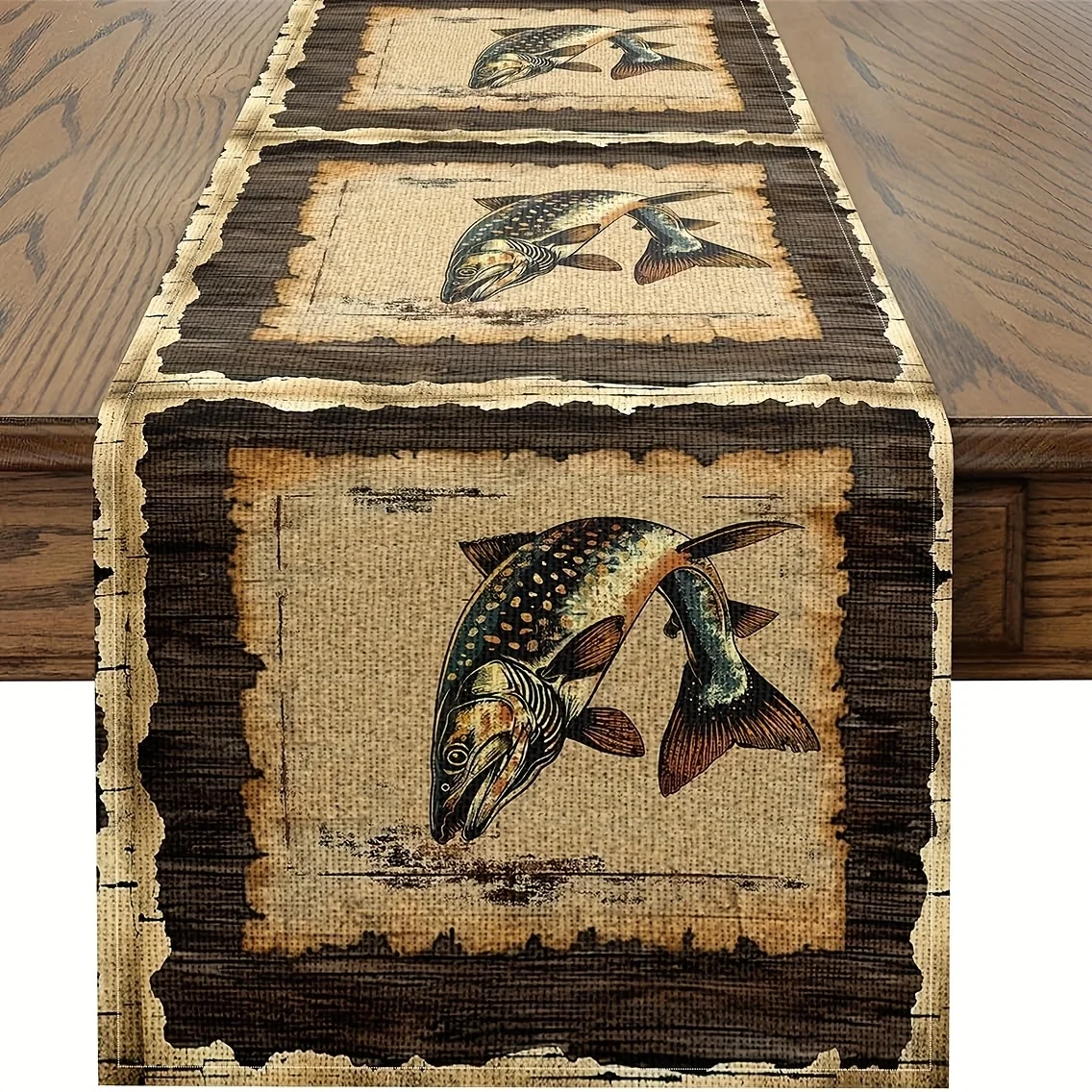 1 Piece of Bass Fish Table Runner, Suitable for Farmhouse, Indoor, Kitchen, Celebrations, Table Decoration, Restaurant and Banquet Decoration Supplies