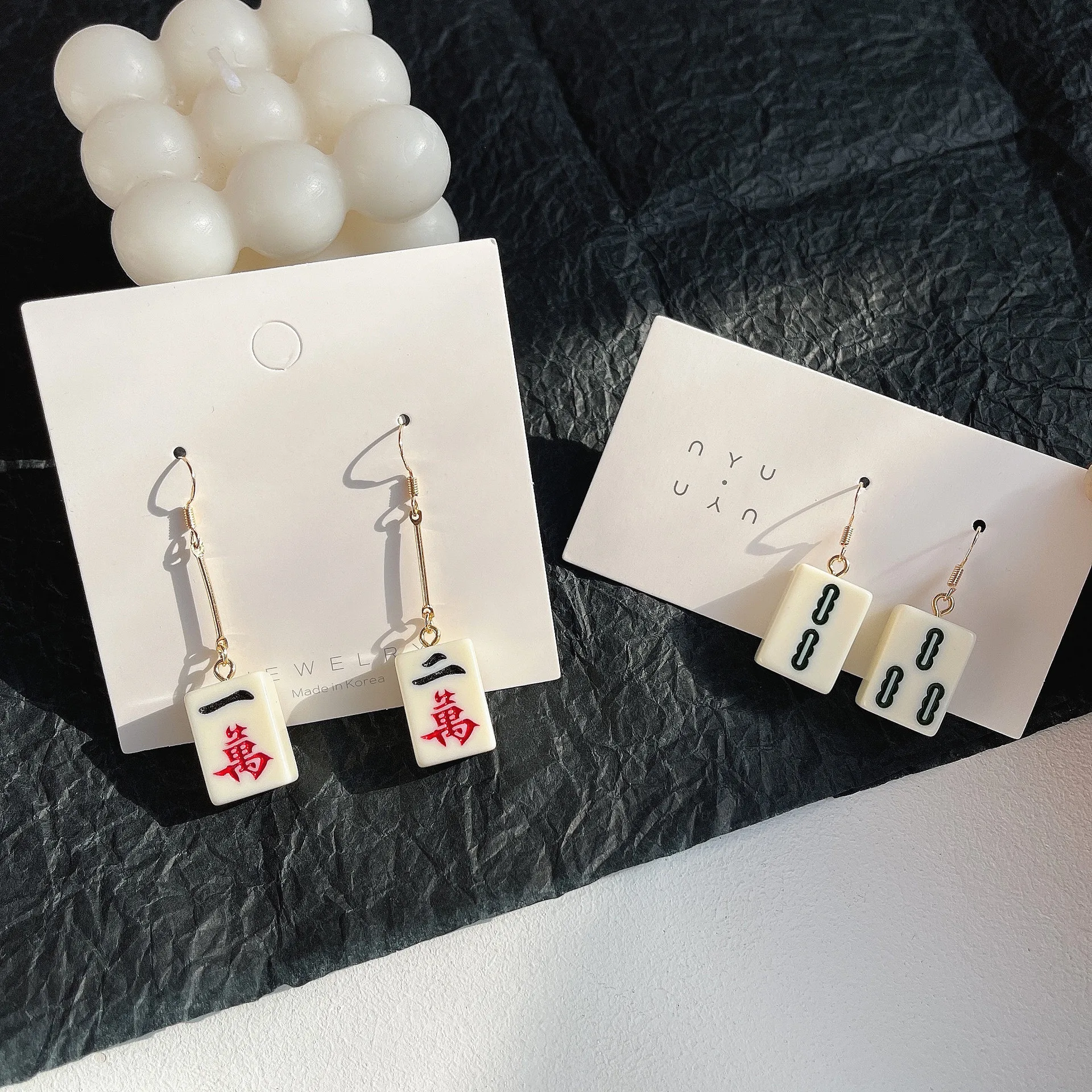 Chinese Style Fun Mahjong Creative Earrings for Egirl 2022 Fortune Red Middle Vintage Aesthetic Earring Ear Clips Y2K Jewelry