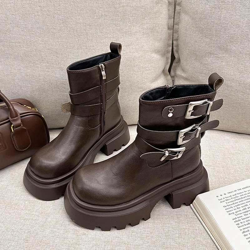 

Женские ботильоны на плоской подошве, кожаная обувь на платформе, ботинки челси с пряжкой, зима 2021, спортивная обувь в готическом стиле, модные кроссовки Mujer Snow Botas