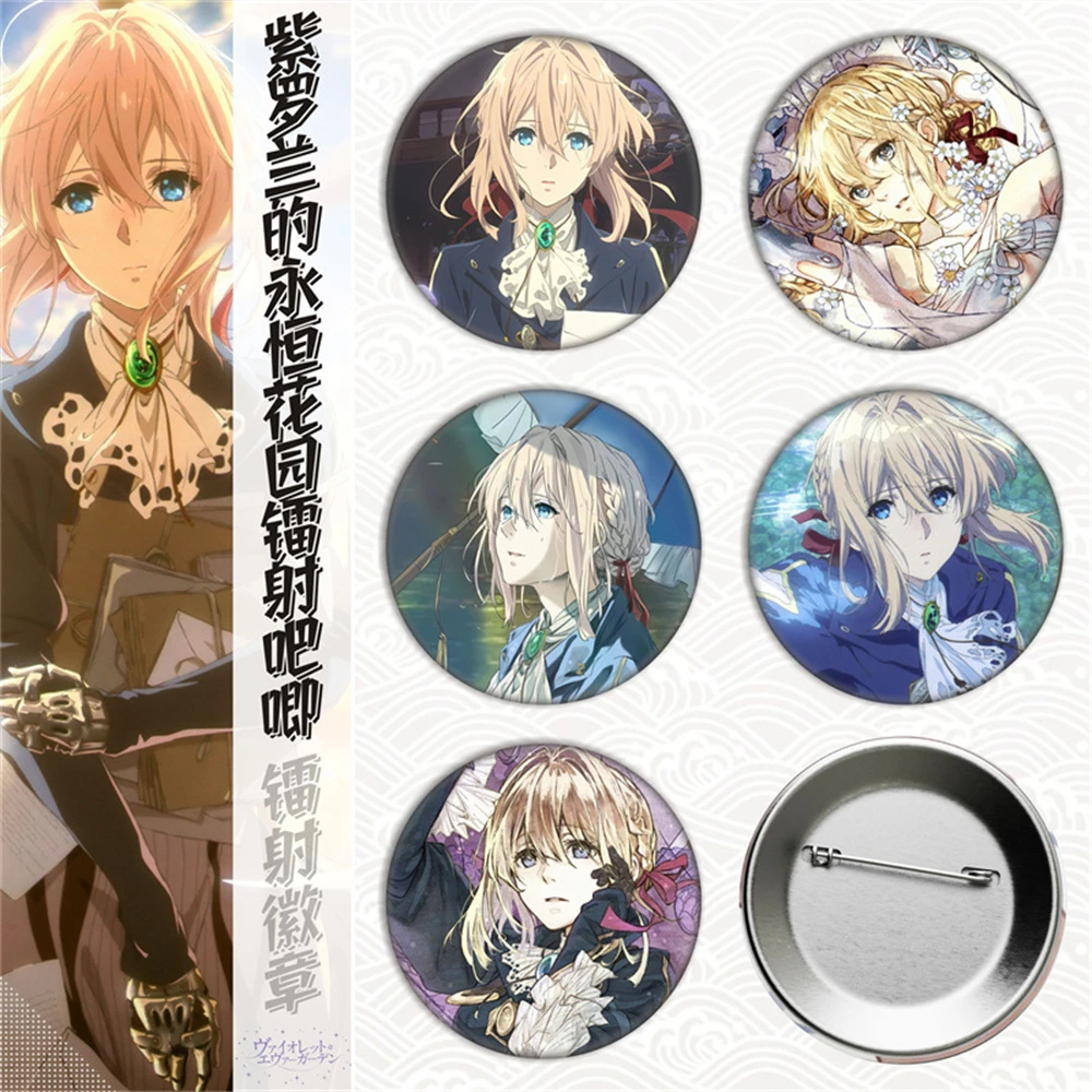 

58mm Anime Violet Evergarden Violet Evergarden Cosplay COSTUME Badge Pin SPTE Tinplate Brooch﻿ Prop Gilf