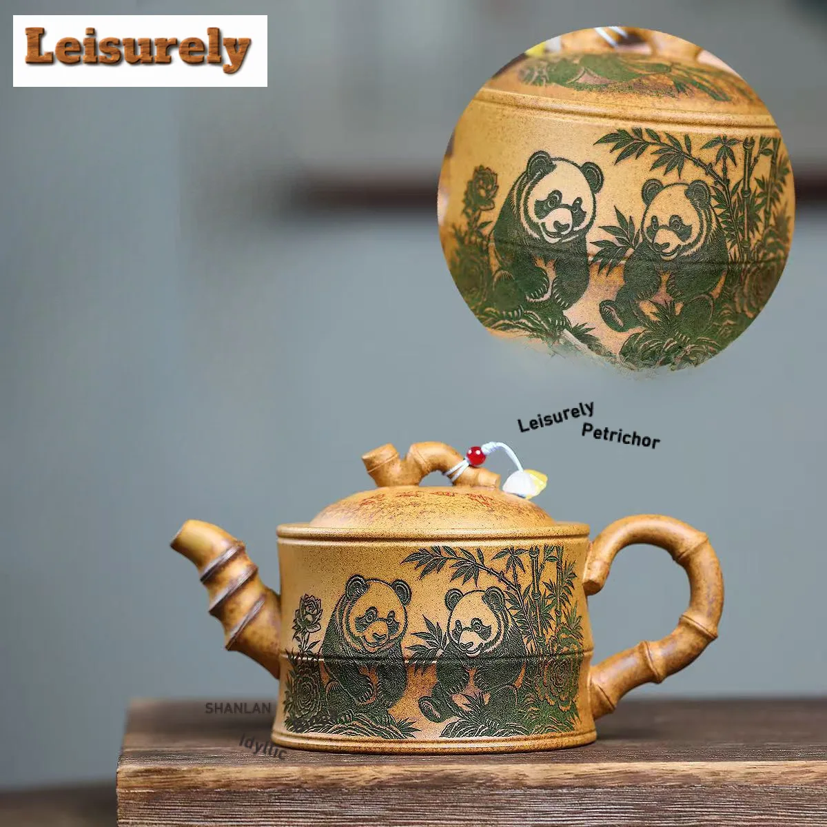 

390ml Ancient Yixing Purple Clay Teapots Handmade Panda Bamboo Pot Raw Ore Wood-fired Porcelain Mud Kettle Zisha Tea Set Teaware