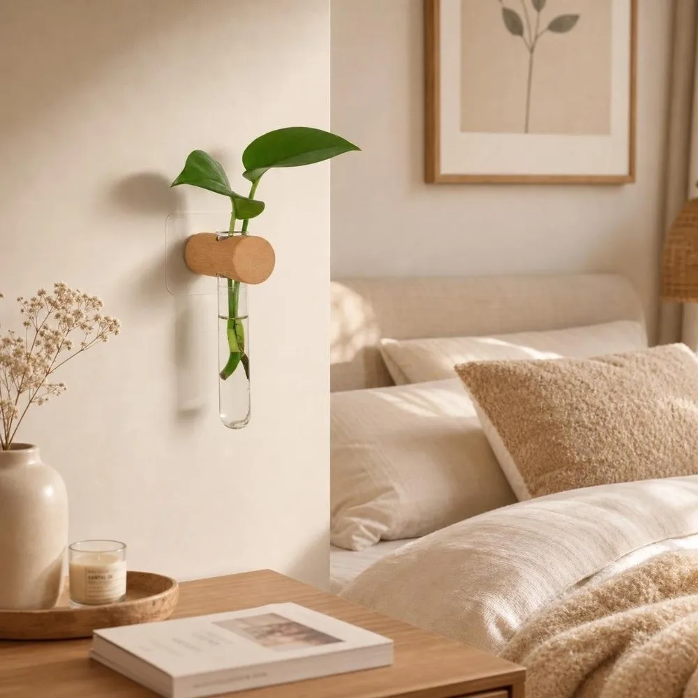 Wall Shelf Wooden Hydroponic Planter Shelf Home Ornaments Vase Wall Mounted Planter Retro Geometric Planter Holder Home Decor