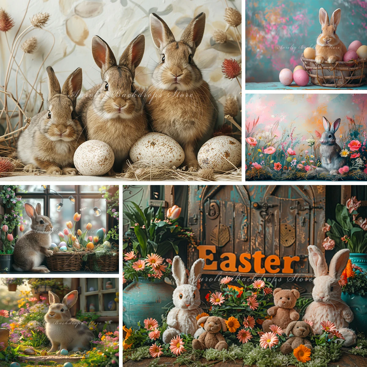 

Easter Garden Backgrounds Easter Egg Kids Adult Photography Props Child Baby Decors Bunny Flower Forest Photo Backdrops