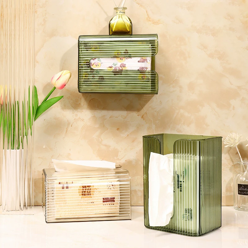 Bathroom Wall-Mounted Self-Adhesive Tissue Box Multi-Function Paper Towels Storage Box Portable Draw Cartons Commodity