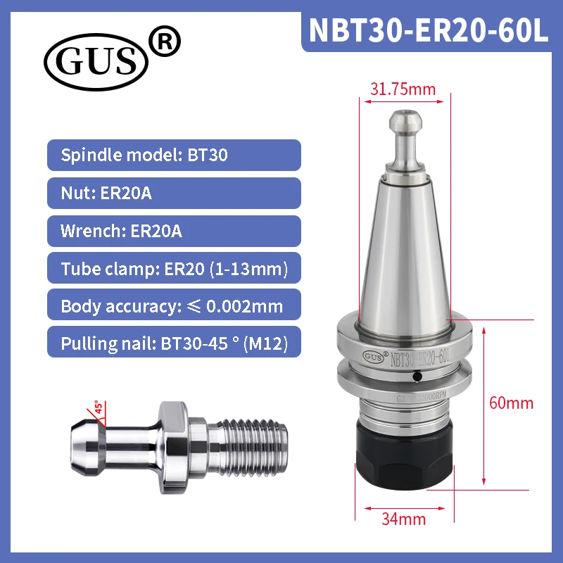 NBT30 ER Series Knife Shank ER16 ER20 ER25 ER32 60L 70L For CNC Machine Center Lathe tool holder chuck Spindle Precision 0.001mm