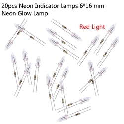 20pcs Neon Indicator Lamps With Resistance Connected To 220V 6*16 mm Neon Glow Lamp Mains Indicator