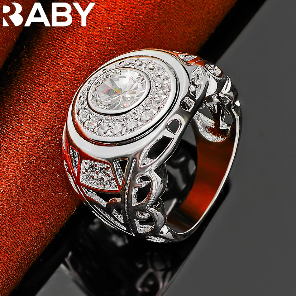 Ringe aus 925er-Sterlingsilber, Größe 6–10, für Damen und Herren, rund, großer Zirkon-Ring, modisch, Hochzeit, Verlobung, Charms, Party, edler Schmuck – Detail 6